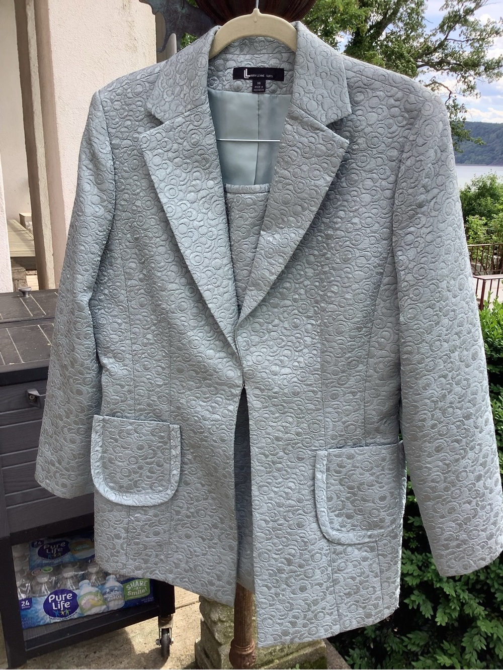 Larry Levine light blue quilted suit